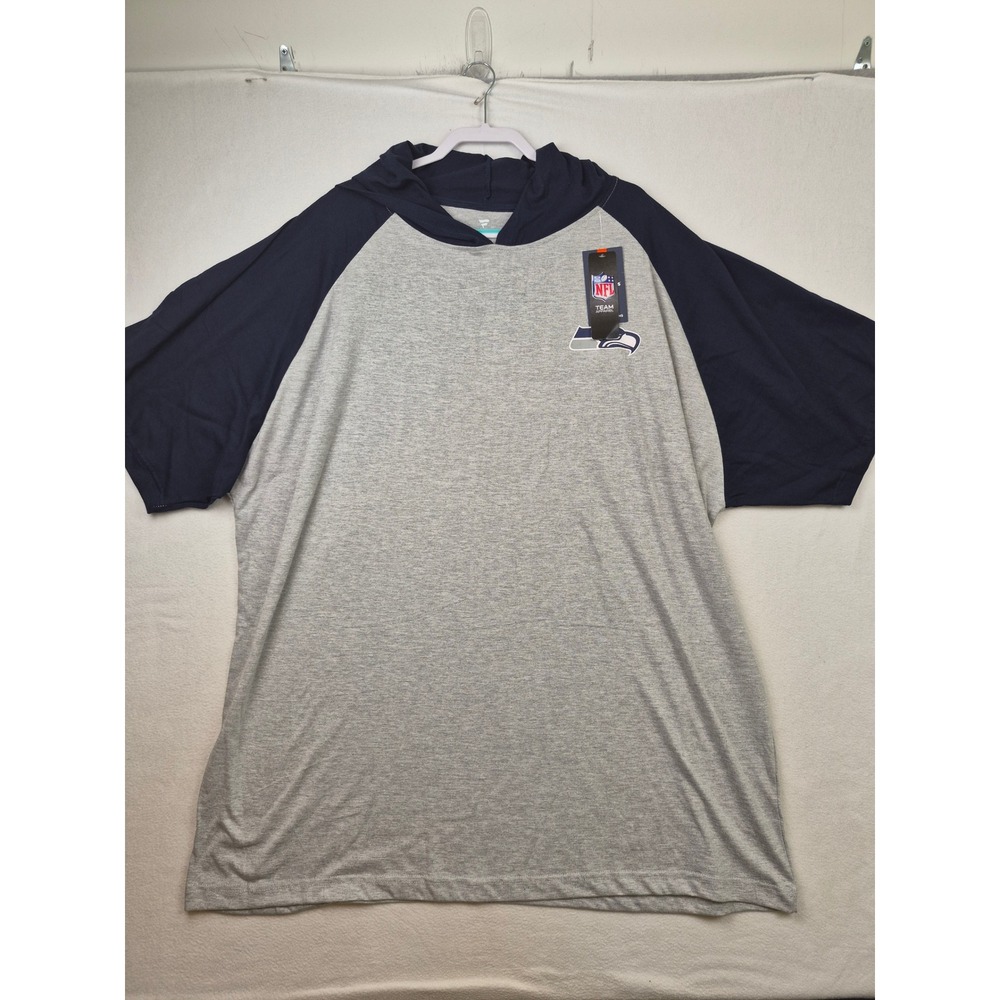 Fanatics NFL Seattle Seahawks Mens Short Sleeve Hoodie Gray Navy Raglan 4XL NEW